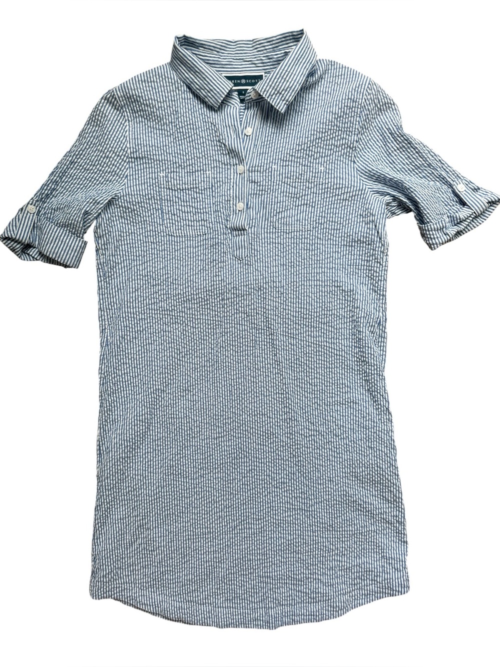 Coastal Striped Seersucker Shirt Dress Small Preppy Coastal Karen Scott